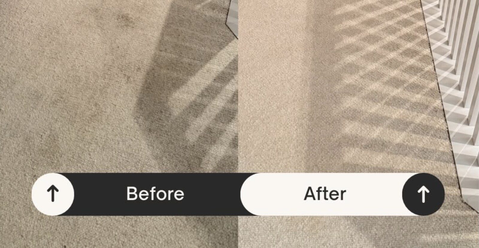 Carpeted landing before and after Diniz cleaning